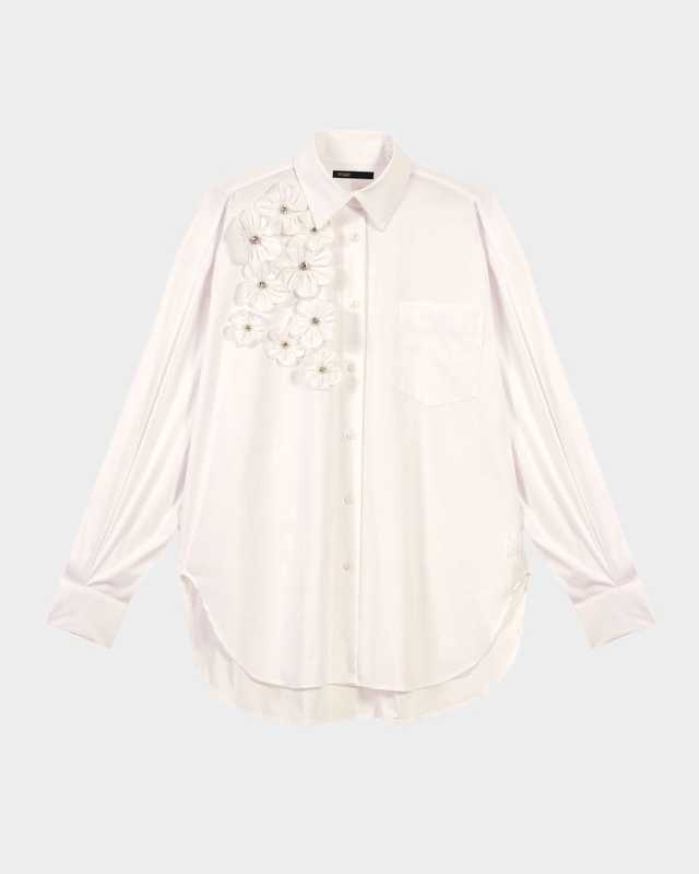 Oversized Shirt with Floral Appliqué